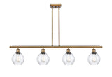 516-4I-BB-G362 4-Light 48" Brushed Brass Island Light - Clear Small Waverly Glass - LED Bulb - Dimmensions: 48 x 6 x 10<br>Minimum Height : 19.375<br>Maximum Height : 43.375 - Sloped Ceiling Compatible: Yes