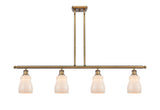 516-4I-BB-G391 4-Light 48" Brushed Brass Island Light - White Ellery Glass - LED Bulb - Dimmensions: 48 x 5 x 10<br>Minimum Height : 19.375<br>Maximum Height : 43.375 - Sloped Ceiling Compatible: Yes