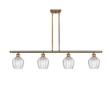 516-4I-BB-G462-6 4-Light 48" Brushed Brass Island Light - Clear Norfolk Glass - LED Bulb - Dimmensions: 48 x 5.75 x 10<br>Minimum Height : 20.375<br>Maximum Height : 44.375 - Sloped Ceiling Compatible: Yes
