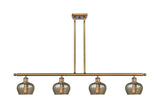 516-4I-BB-G96 4-Light 48" Brushed Brass Island Light - Mercury Fenton Glass - LED Bulb - Dimmensions: 48 x 6.5 x 10<br>Minimum Height : 17.875<br>Maximum Height : 41.875 - Sloped Ceiling Compatible: Yes