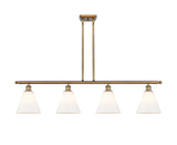 516-4I-BB-GBC-81 4-Light 48" Brushed Brass Island Light - Matte White Cased Ballston Cone Glass - LED Bulb - Dimmensions: 48 x 8 x 11.25<br>Minimum Height : 20.25<br>Maximum Height : 44.25 - Sloped Ceiling Compatible: Yes