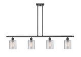 516-4I-BK-G112 4-Light 48" Matte Black Island Light - Clear Cobbleskill Glass - LED Bulb - Dimmensions: 48 x 5 x 10<br>Minimum Height : 19.375<br>Maximum Height : 43.375 - Sloped Ceiling Compatible: Yes