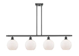 516-4I-BK-G121-8 4-Light 48" Matte Black Island Light - Cased Matte White Athens Glass - LED Bulb - Dimmensions: 48 x 8 x 10<br>Minimum Height : 20.375<br>Maximum Height : 44.375 - Sloped Ceiling Compatible: Yes