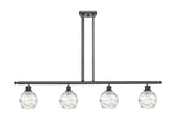516-4I-BK-G1213-6 4-Light 46" Matte Black Island Light - Clear Athens Deco Swirl 8" Glass - LED Bulb - Dimmensions: 46 x 7 x 8<br>Minimum Height : 20.375<br>Maximum Height : 44.375 - Sloped Ceiling Compatible: Yes