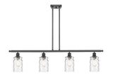 516-4I-BK-G352 4-Light 48" Matte Black Island Light - Clear Waterglass Candor Glass - LED Bulb - Dimmensions: 48 x 5.5 x 10<br>Minimum Height : 20.375<br>Maximum Height : 44.375 - Sloped Ceiling Compatible: Yes