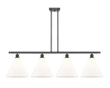 516-4I-BK-GBC-121 4-Light 50.25" Matte Black Island Light - Matte White Cased Ballston Cone Glass - LED Bulb - Dimmensions: 50.25 x 12 x 14.25<br>Minimum Height : 23.25<br>Maximum Height : 47.25 - Sloped Ceiling Compatible: Yes