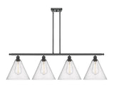 516-4I-BK-GBC-124 4-Light 50.25" Matte Black Island Light - Seedy Ballston Cone Glass - LED Bulb - Dimmensions: 50.25 x 12 x 14.25<br>Minimum Height : 23.25<br>Maximum Height : 47.25 - Sloped Ceiling Compatible: Yes