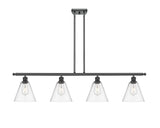 516-4I-BK-GBC-82 4-Light 48" Matte Black Island Light - Clear Ballston Cone Glass - LED Bulb - Dimmensions: 48 x 8 x 11.25<br>Minimum Height : 20.25<br>Maximum Height : 44.25 - Sloped Ceiling Compatible: Yes