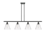 516-4I-BK-GBC-84 4-Light 48" Matte Black Island Light - Seedy Ballston Cone Glass - LED Bulb - Dimmensions: 48 x 8 x 11.25<br>Minimum Height : 20.25<br>Maximum Height : 44.25 - Sloped Ceiling Compatible: Yes