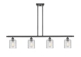 516-4I-OB-G112 4-Light 48" Oil Rubbed Bronze Island Light - Clear Cobbleskill Glass - LED Bulb - Dimmensions: 48 x 5 x 10<br>Minimum Height : 19.375<br>Maximum Height : 43.375 - Sloped Ceiling Compatible: Yes