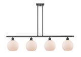 516-4I-OB-G121-8 4-Light 48" Oil Rubbed Bronze Island Light - Cased Matte White Athens Glass - LED Bulb - Dimmensions: 48 x 8 x 10<br>Minimum Height : 20.375<br>Maximum Height : 44.375 - Sloped Ceiling Compatible: Yes