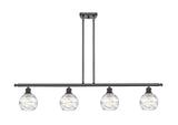 516-4I-OB-G1213-6 4-Light 46" Oil Rubbed Bronze Island Light - Clear Athens Deco Swirl 8" Glass - LED Bulb - Dimmensions: 46 x 7 x 8<br>Minimum Height : 20.375<br>Maximum Height : 44.375 - Sloped Ceiling Compatible: Yes