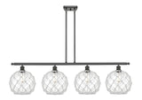 516-4I-OB-G122-10RW 4-Light 48" Oil Rubbed Bronze Island Light - Clear Large Farmhouse Glass with White Rope Glass - LED Bulb - Dimmensions: 48 x 10 x 13<br>Minimum Height : 22.375<br>Maximum Height : 46.375 - Sloped Ceiling Compatible: Yes