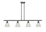 516-4I-OB-G275 4-Light 48" Oil Rubbed Bronze Island Light - Clear Crackle Conesus Glass - LED Bulb - Dimmensions: 48 x 6 x 11<br>Minimum Height : 20.375<br>Maximum Height : 44.375 - Sloped Ceiling Compatible: Yes