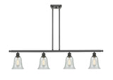 516-4I-OB-G2812 4-Light 48" Oil Rubbed Bronze Island Light - Fishnet Hanover Glass - LED Bulb - Dimmensions: 48 x 6.25 x 12<br>Minimum Height : 21.375<br>Maximum Height : 45.375 - Sloped Ceiling Compatible: Yes
