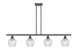 516-4I-OB-G462-6 4-Light 48" Oil Rubbed Bronze Island Light - Clear Norfolk Glass - LED Bulb - Dimmensions: 48 x 5.75 x 10<br>Minimum Height : 20.375<br>Maximum Height : 44.375 - Sloped Ceiling Compatible: Yes