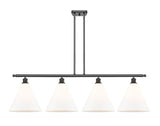 516-4I-OB-GBC-121 4-Light 50.25" Oil Rubbed Bronze Island Light - Matte White Cased Ballston Cone Glass - LED Bulb - Dimmensions: 50.25 x 12 x 14.25<br>Minimum Height : 23.25<br>Maximum Height : 47.25 - Sloped Ceiling Compatible: Yes