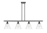 516-4I-OB-GBC-82 4-Light 48" Oil Rubbed Bronze Island Light - Clear Ballston Cone Glass - LED Bulb - Dimmensions: 48 x 8 x 11.25<br>Minimum Height : 20.25<br>Maximum Height : 44.25 - Sloped Ceiling Compatible: Yes