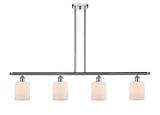 516-4I-PC-G111 4-Light 48" Polished Chrome Island Light - Matte White Cobbleskill Glass - LED Bulb - Dimmensions: 48 x 5 x 10<br>Minimum Height : 19.375<br>Maximum Height : 43.375 - Sloped Ceiling Compatible: Yes