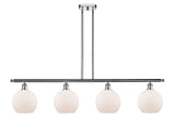 516-4I-PC-G121-8 4-Light 48" Polished Chrome Island Light - Cased Matte White Athens Glass - LED Bulb - Dimmensions: 48 x 8 x 10<br>Minimum Height : 20.375<br>Maximum Height : 44.375 - Sloped Ceiling Compatible: Yes