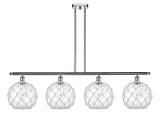 516-4I-PC-G122-10RW 4-Light 48" Polished Chrome Island Light - Clear Large Farmhouse Glass with White Rope Glass - LED Bulb - Dimmensions: 48 x 10 x 13<br>Minimum Height : 22.375<br>Maximum Height : 46.375 - Sloped Ceiling Compatible: Yes