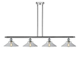 516-4I-PC-G132 4-Light 48" Polished Chrome Island Light - Clear Orwell Glass - LED Bulb - Dimmensions: 48 x 9 x 9<br>Minimum Height : 17.375<br>Maximum Height : 41.375 - Sloped Ceiling Compatible: Yes