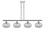 516-4I-PC-G247 4-Light 48" Polished Chrome Island Light - Charcoal Gorham Glass - LED Bulb - Dimmensions: 48 x 9.5 x 10<br>Minimum Height : 20.375<br>Maximum Height : 44.375 - Sloped Ceiling Compatible: Yes