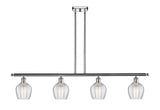 516-4I-PC-G462-6 4-Light 48" Polished Chrome Island Light - Clear Norfolk Glass - LED Bulb - Dimmensions: 48 x 5.75 x 10<br>Minimum Height : 20.375<br>Maximum Height : 44.375 - Sloped Ceiling Compatible: Yes