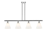 516-4I-PC-GBC-81 4-Light 48" Polished Chrome Island Light - Matte White Cased Ballston Cone Glass - LED Bulb - Dimmensions: 48 x 8 x 11.25<br>Minimum Height : 20.25<br>Maximum Height : 44.25 - Sloped Ceiling Compatible: Yes