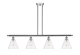 516-4I-PC-GBC-82 4-Light 48" Polished Chrome Island Light - Clear Ballston Cone Glass - LED Bulb - Dimmensions: 48 x 8 x 11.25<br>Minimum Height : 20.25<br>Maximum Height : 44.25 - Sloped Ceiling Compatible: Yes
