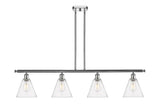 516-4I-PC-GBC-84 4-Light 48" Polished Chrome Island Light - Seedy Ballston Cone Glass - LED Bulb - Dimmensions: 48 x 8 x 11.25<br>Minimum Height : 20.25<br>Maximum Height : 44.25 - Sloped Ceiling Compatible: Yes