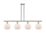 516-4I-PN-G121-8 4-Light 48" Polished Nickel Island Light - Cased Matte White Athens Glass - LED Bulb - Dimmensions: 48 x 8 x 10<br>Minimum Height : 20.375<br>Maximum Height : 44.375 - Sloped Ceiling Compatible: Yes