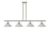 516-4I-PN-G132 4-Light 48" Polished Nickel Island Light - Clear Orwell Glass - LED Bulb - Dimmensions: 48 x 9 x 9<br>Minimum Height : 17.375<br>Maximum Height : 41.375 - Sloped Ceiling Compatible: Yes