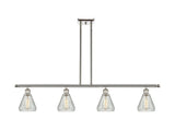 516-4I-PN-G275 4-Light 48" Polished Nickel Island Light - Clear Crackle Conesus Glass - LED Bulb - Dimmensions: 48 x 6 x 11<br>Minimum Height : 20.375<br>Maximum Height : 44.375 - Sloped Ceiling Compatible: Yes