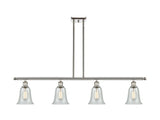 516-4I-PN-G2812 4-Light 48" Polished Nickel Island Light - Fishnet Hanover Glass - LED Bulb - Dimmensions: 48 x 6.25 x 12<br>Minimum Height : 21.375<br>Maximum Height : 45.375 - Sloped Ceiling Compatible: Yes