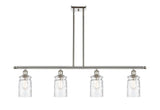 516-4I-PN-G352 4-Light 48" Polished Nickel Island Light - Clear Waterglass Candor Glass - LED Bulb - Dimmensions: 48 x 5.5 x 10<br>Minimum Height : 20.375<br>Maximum Height : 44.375 - Sloped Ceiling Compatible: Yes