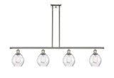 516-4I-PN-G362 4-Light 48" Polished Nickel Island Light - Clear Small Waverly Glass - LED Bulb - Dimmensions: 48 x 6 x 10<br>Minimum Height : 19.375<br>Maximum Height : 43.375 - Sloped Ceiling Compatible: Yes