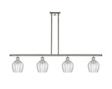 516-4I-PN-G462-6 4-Light 48" Polished Nickel Island Light - Clear Norfolk Glass - LED Bulb - Dimmensions: 48 x 5.75 x 10<br>Minimum Height : 20.375<br>Maximum Height : 44.375 - Sloped Ceiling Compatible: Yes