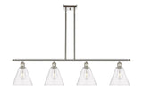 516-4I-PN-GBC-82 4-Light 48" Polished Nickel Island Light - Clear Ballston Cone Glass - LED Bulb - Dimmensions: 48 x 8 x 11.25<br>Minimum Height : 20.25<br>Maximum Height : 44.25 - Sloped Ceiling Compatible: Yes