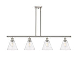 516-4I-PN-GBC-84 4-Light 48" Polished Nickel Island Light - Seedy Ballston Cone Glass - LED Bulb - Dimmensions: 48 x 8 x 11.25<br>Minimum Height : 20.25<br>Maximum Height : 44.25 - Sloped Ceiling Compatible: Yes
