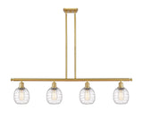 4-Light 48" Satin Gold Island Light - Deco Swirl Belfast Glass - LED Bulbs Included