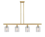 516-4I-SG-G112 4-Light 48" Satin Gold Island Light - Clear Cobbleskill Glass - LED Bulb - Dimmensions: 48 x 5 x 10<br>Minimum Height : 19.375<br>Maximum Height : 43.375 - Sloped Ceiling Compatible: Yes