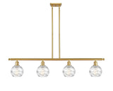 516-4I-SG-G1213-6 4-Light 46" Satin Gold Island Light - Clear Athens Deco Swirl 8" Glass - LED Bulb - Dimmensions: 46 x 7 x 8<br>Minimum Height : 20.375<br>Maximum Height : 44.375 - Sloped Ceiling Compatible: Yes