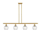 516-4I-SG-G1214-6 4-Light 46" Satin Gold Island Light - Clear Athens Twisted Swirl 6" Glass - LED Bulb - Dimmensions: 46 x 7 x 8<br>Minimum Height : 20.375<br>Maximum Height : 44.375 - Sloped Ceiling Compatible: Yes