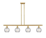 516-4I-SG-G1215-6 4-Light 46" Satin Gold Island Light - Clear Athens Water Glass 6" Glass - LED Bulb - Dimmensions: 46 x 7 x 8<br>Minimum Height : 20.375<br>Maximum Height : 44.375 - Sloped Ceiling Compatible: Yes