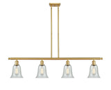 516-4I-SG-G2812 4-Light 48" Satin Gold Island Light - Fishnet Hanover Glass - LED Bulb - Dimmensions: 48 x 6.25 x 12<br>Minimum Height : 21.375<br>Maximum Height : 45.375 - Sloped Ceiling Compatible: Yes