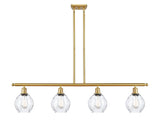 516-4I-SG-G362 4-Light 48" Satin Gold Island Light - Clear Small Waverly Glass - LED Bulb - Dimmensions: 48 x 6 x 10<br>Minimum Height : 19.375<br>Maximum Height : 43.375 - Sloped Ceiling Compatible: Yes