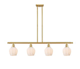 516-4I-SG-G461-6 4-Light 48" Satin Gold Island Light - Cased Matte White Norfolk Glass - LED Bulb - Dimmensions: 48 x 5.75 x 10<br>Minimum Height : 20.375<br>Maximum Height : 44.375 - Sloped Ceiling Compatible: Yes