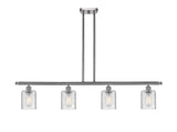 516-4I-SN-G112 4-Light 48" Brushed Satin Nickel Island Light - Clear Cobbleskill Glass - LED Bulb - Dimmensions: 48 x 5 x 10<br>Minimum Height : 19.375<br>Maximum Height : 43.375 - Sloped Ceiling Compatible: Yes