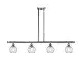 516-4I-SN-G1214-6 4-Light 46" Brushed Satin Nickel Island Light - Clear Athens Twisted Swirl 6" Glass - LED Bulb - Dimmensions: 46 x 7 x 8<br>Minimum Height : 20.375<br>Maximum Height : 44.375 - Sloped Ceiling Compatible: Yes